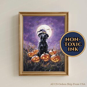 Black Labrador Retriever Wall Art Halloween Print Witch Hat Black Lab Decor Gift For Black Lab Mom Present For Black Lab Dad Personalized