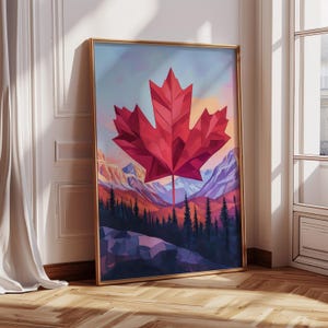 Canada Strong Elbows Up Wandkunst, Majestätisches kanadisches Ahornblatt, Berglandschaft Große Leinwand, True North Strong and Free Print