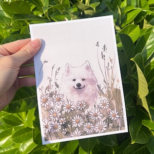 Samoyed Art Print Samoyed In Flowers Field of Wildflower Daisy Floral Samoyed Loss Card Framed Samoyed Wall Art Samoyed Canvas Painting Gift