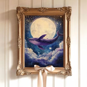 "Purple Whale Dreams" Leinwanddruck <3 // verträumter, kosmischer Wal in verträumter Form am Nachthimmel."