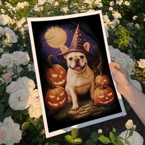 Decorazione murale con bulldog francese bianco per la festa di Halloween, decorazione di Halloween con bulldog francese color crema, regalo per papà, cane bulldog francese color crema, regalo personalizzato con nome