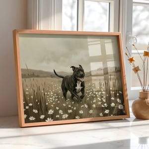 Schwarzer Pitbull, der rustikalen glücklichen schwarzen Staffy American Staffordshire Pitbull-Terrier-Hund mit weißer Brust-Flecken-Wand-Kunst malt