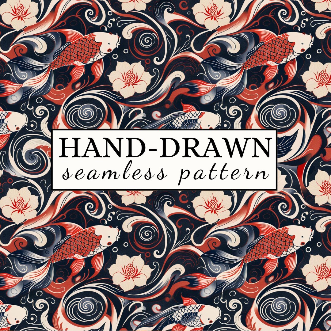 Koi Fish Seamless Pattern Japanese Tattoo Style Digital Paper Sakura ...