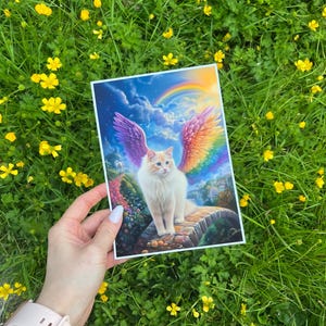 Rote Ragdoll über die Regenbogenbrücke Wandkunst, Cremefarbene Ragdoll-Katze mit Engelsflügeln Druck, Luchs Flammenpunkt Ragdoll-Denkmal Kunstwerk Geschenk