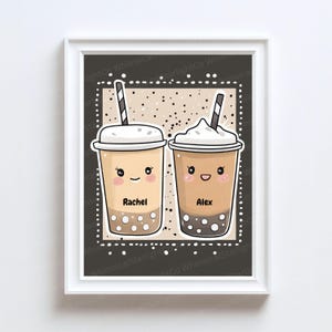 Gepersonaliseerd cadeau beste vrienden, Boba Tea Lovers Present, Valentijnsdagcadeau, aangepaste naam, cafévrienden, studiepartner, koffieliefhebber