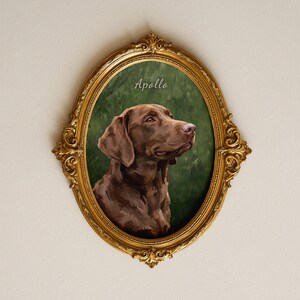 Cuadro decorativo de retrato de Labrador Chocolate, perfecto en un marco ovalado dorado vintage, regalo personalizado para Labrador Retriever Chocolate Marrón.