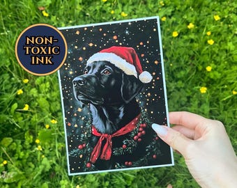 Arte mural navideño de Labrador Retriever negro festivo, regalo de Navidad para papá de Labrador Retriever negro, regalo de Navidad para mamá de Labrador Retriever negro