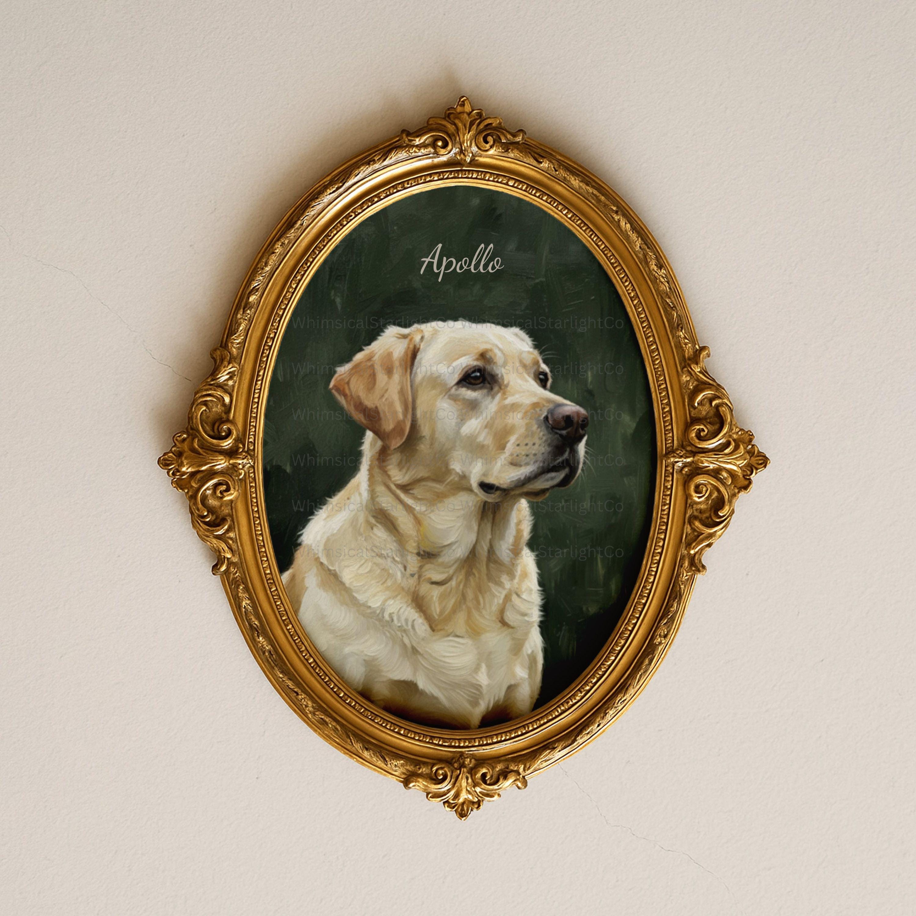 Antique dog painting gold frame - Etsy 日本