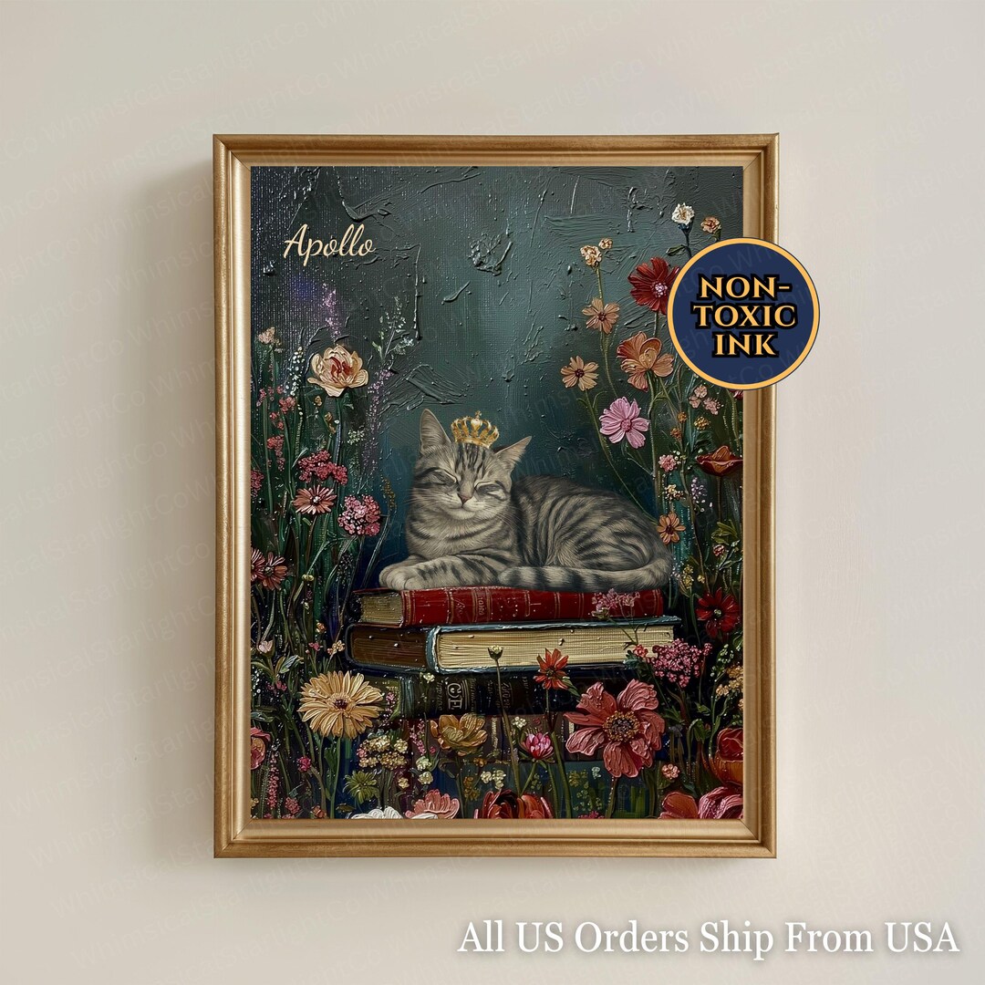 Gray Tabby Cat Canvas Painting Wall Art Sleepy British American ...