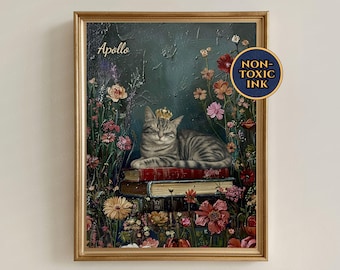 Gray Tabby Cat Canvas Painting Wall Art Sleepy British American Shorthair Silver Grey And White Stripes Cat Memorial Gift Personalized Name