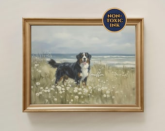 Bernese Mountain Dog At Beach Wall Art Tricolor Black Rust White Berner Mom Mum Mama Dad Gifts Bernese Mountain Dog Memorial Artwork Print