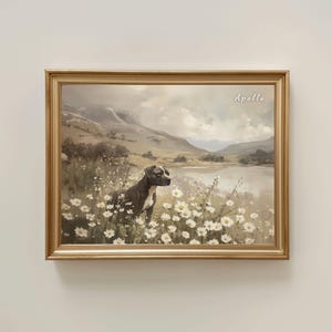 ヴィンテージの黒いピットブルとボクサーのミックス犬、白いストライプの胸パッチの絵画ウォールアート、カスタムパーソナライズされたピットブルパパギフト、名前入り