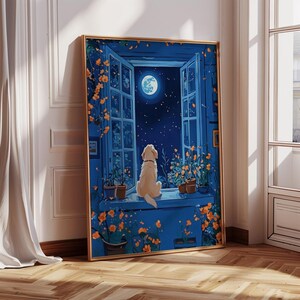 Golden Retriever unter dem Monddruck - Licht Golden Retriever Gedenkgeschenk, Golden Retriever Mutter Geschenk, Golden Retriever Wandkunst
