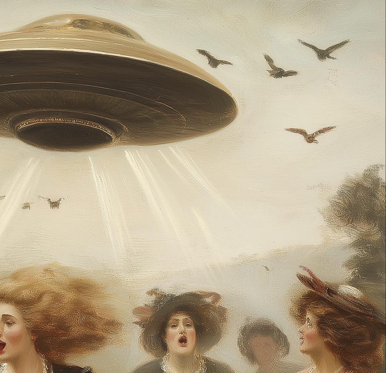 Victorian UFO Wall Art Alien Invasion Vintage Oil Painting Surreal ...
