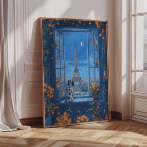 Eiffelturm Wandkunst, Dalmatiner Am offenen Fenster Aquarell Druck, Paris Frankreich Reise Poster, Dalmatiner Gedenkkunstwerk, Dalmatiner Geschenk