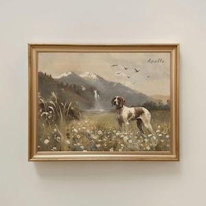 Leber Und Weiß getickte Deutsch Kurzhaarige Pointer Hund Wandkunst, Weiß Und Braun Tickende GSD Englisch Pointer Mix Hund Gedenkkunst Kunstwerk