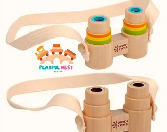 Mini Portable Wooden Binoculars for Kids Lanyard Magnifying Glass Outdoor Observation Scientific , Sensor vintage