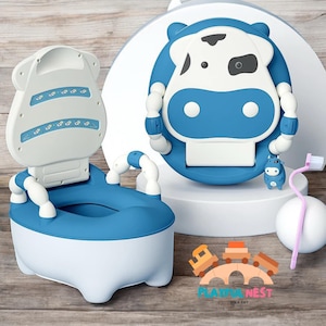 Kinderen Wc Potje Kinderen Urinoir Cartoon Koeien Ontwerp Draagbare Toiletbril met Deksel Potje voor Kinderen Natuurlijke Reizen Stepper