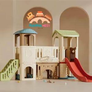 Indoor Plastic Play House with Slide for Kids, Playground Equipment, Kindergarten Castle