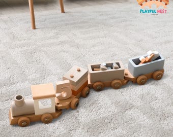 Kids Wooden Toys, Montessori Wood Toddler Toy, Kid Wooden Educational Set, Train set