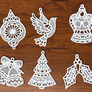 Lace Ornament Winter Collection #2-Set of 6, Embroidered Ornaments, Christmas Tree Ornaments, Gift Ornaments