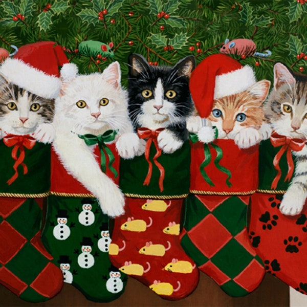 Kittie Kousen 36"x44", Kerstkousen met Cats Stoffen Paneel