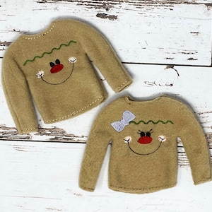 Gingerbread Girl or Boy Elf Sweater, Gingerbread Doll Costume, Christmas Elf, Elf Doll Clothing, Elf Props