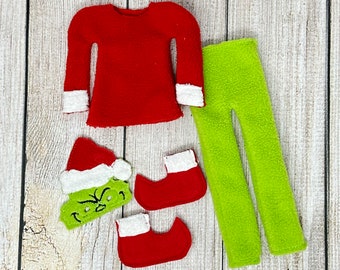 Elf Sweater Mask Pants Boots, Elf Outfit Slippers, Doll Clothes, Christmas Elf, Elf Props