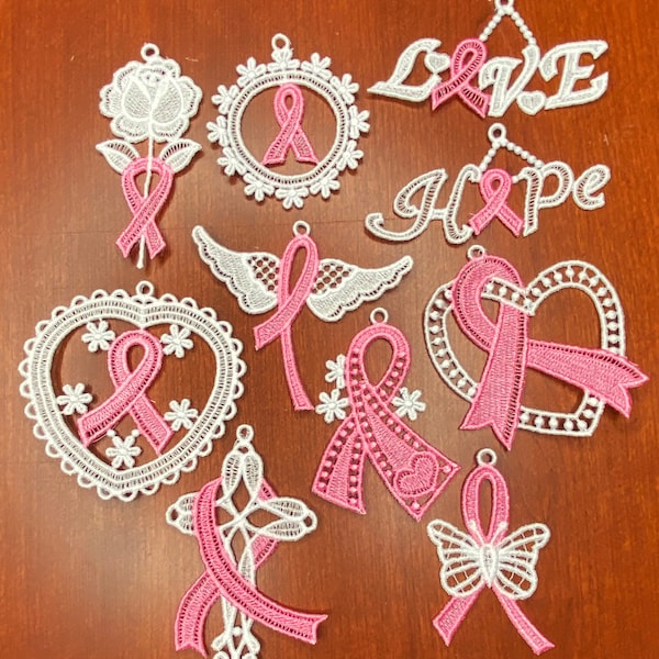 ANY COLOR Lace Ornaments, Breast Cancer Ornaments, Free Standing Lace Ornaments