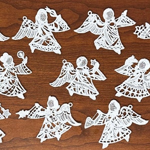 Lace Angel Collection#3 - Set of 10, Embroidered Angel Ornaments, Angel Tree Ornaments, Angel Gifts