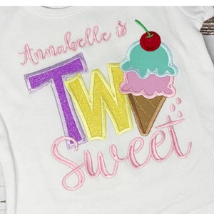 TWO Sweet Birthday Shirt, 2nd Ice Cream Cone Birthday Shirt,  Any Size Birthday Shirt