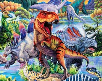 Dinosaur Panel 36&quot; x 44&quot;, Roaring Dinosaur Fabric, Dino World by David Textiles