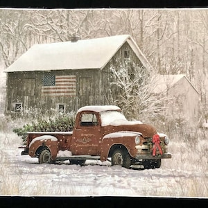Winter Old Truck Panel 42&quot;x36&quot;, Christmas Memories Fabric Panel, Riley Blake