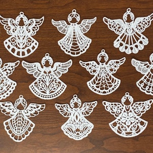 Lace Angel Collection#1 - Set of 10, Embroidered Angel Ornaments, Angel Tree Ornaments, Angel Gifts