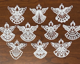 Lace Angel Collection#1 - Set of 10, Embroidered Angel Ornaments, Angel Tree Ornaments, Angel Gifts