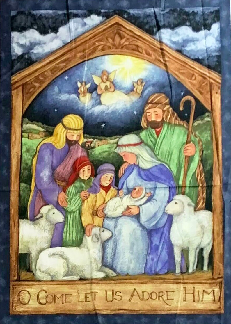 Adore Him Nativity Scene Fabric Panel 23x42 Etsy