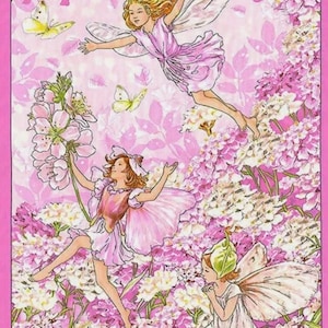 Panel de tela de algodón para edredón con hadas de flores de pétalos rosados, de Michael Miller, 58 x 109 cm