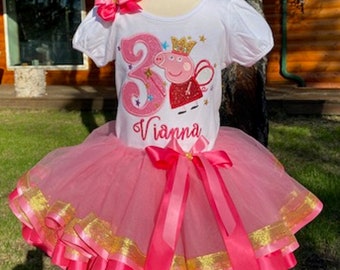ANY Age, ANY Size, Pink Birthday Tutu Set, Pink Girls Puffed Sleeve Shirt, 3rd Birthday Embroidered Shirt