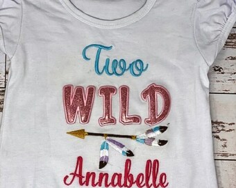 Two Wild Girls Birthday Shirt | 2nd Birthday Shirt | 2nd Birthday Wild Feathers Pink Pastel Shirt | Party Girls Two Wild Shirt