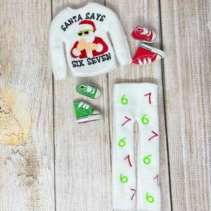 6 7 Santa Says Outfit Costume, Doll Clothing, Christmas Elf, Elf Props, Elf Masks