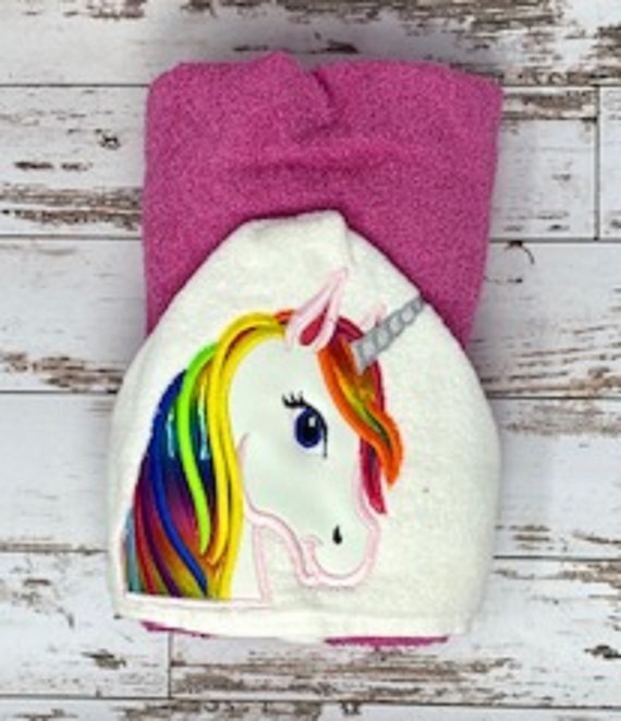 Unicorn Hooded Towel, Hot Raspberry Pink Bath Towel, Kid's Hooded Towel,  Children's Beach Towel