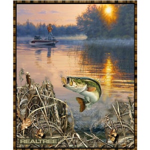 Fishing Realtree Panel 36&quot; x 44&quot;, Realtree Quilting Panel, Fabric Sewing Panel