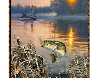 Fishing Realtree Panel 36&quot; x 44&quot;, Realtree Quilting Panel, Fabric Sewing Panel