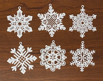 FSL Lace Ornaments - Set of 6, Collection #1 Christmas Ornaments, Embroidered Lace Ornaments, Tree Ornaments, Gift Ornaments