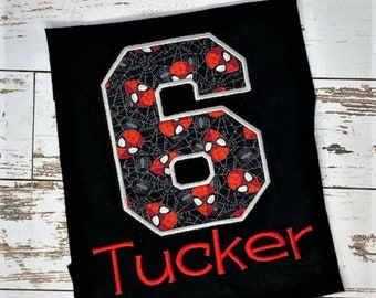 6th Birthday Spider Shirt | Spider Birthday Shirt | Superhero Birthday Shirt | Embroidered Spider Shirt | Birthday Boy Shirt