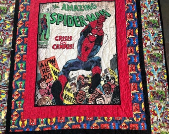 Superhero Lap Twin Quilt 59" x 80", Comic Book Birthday Superhero Quilt, Gift Superhero Quilt