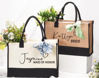 Bolsa de mano personalizada, bolsa de regalo para la fiesta nupcial, regalo de dama de honor, bolsa de playa personalizada, bolsa de mano de arpillera, bolsa de lona, bolsas de mano para dama de honor, regalo de boda