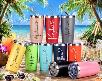 Personalized 20oz Vacation Tumbler,Laser Engraved Tumbler Custom Travel Mug, Beach Tumbler, Stainless Steel Name Mug, Girls trip gifts