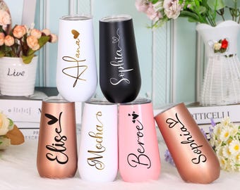 Custom Personalized Name Tumbler, Insulated Stainless Steel Cup,Skinny Wine Tumbler Bridesmaid Mug Flute