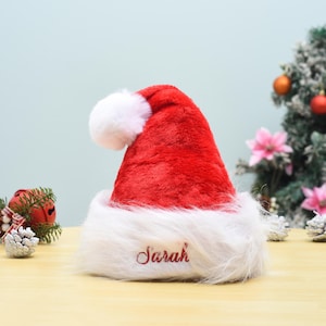 Chapéus de Papai Noel personalizados, chapéus para o Natal, chapéu de Papai Noel personalizado de veludo de pelúcia, chapéu de Papai Noel bordado, decoração de Natal